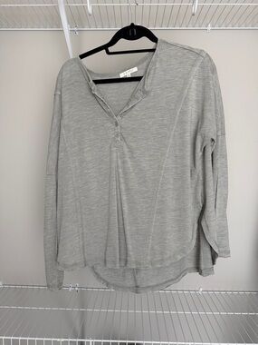 Light Gray Women's Long Sleeve Henley Top